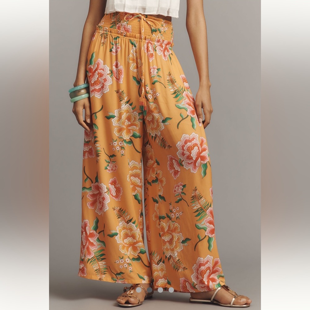 FARM Rio x Anthropologie Vibrant Smocked Floral Wide-Leg Pants, NWT - Picture 2 of 7